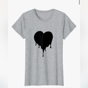 Gray T-Shirt with Black Dripping Heart Design tee shirt womens girl’s top zadig